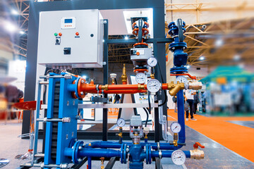 Individual heating point. Pipes, connections and pumping groups