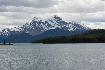 Maligne Lake on a Cloudy Day