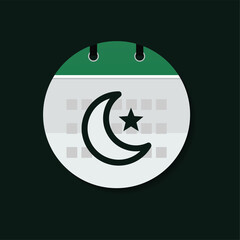 Ramadan calendar icon. Calendar page with muslim moon and star. Islamic date. Illustration vector