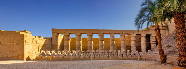 The ram-headed sphinxes in the.so-called Ethiopian court, Karnak, Egypt