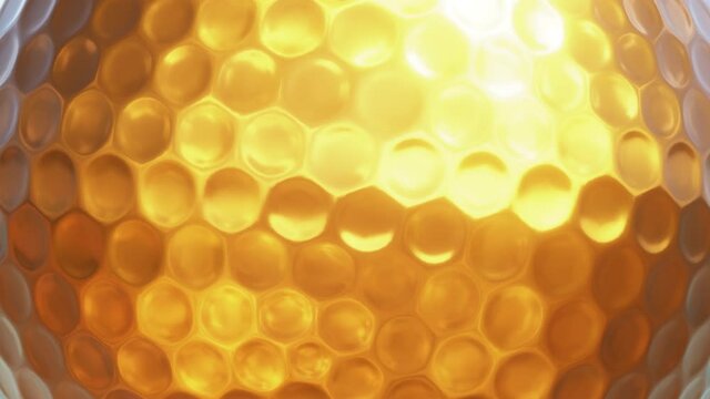 Realistic looping closeup view 3D animation of the spinning golden golf ball rendered in UHD as motion background