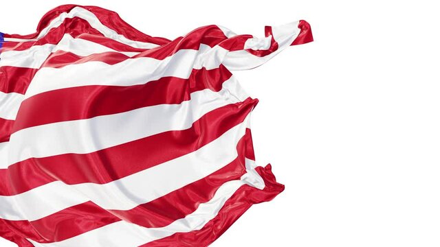 Realistic 3D animation of the national flag of the United States of America fly away opener rendered in UHD with alpha matte