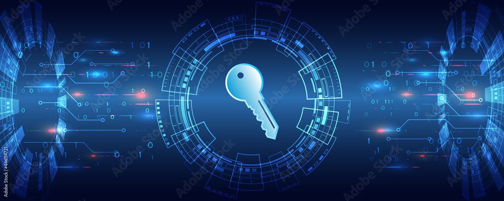 Poster Key Icon Future concept. Data protection Internet technologies. Digital background innovative technologies in security systems.