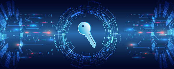 Obraz premium Key Icon Future concept. Data protection Internet technologies. Digital background innovative technologies in security systems.