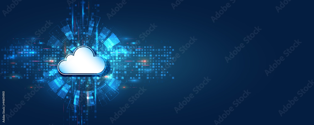 Poster Web hosting vector banner. Cloud technology, media server. Futuristic Hosting server. Abstract datacenter or blockchain background.