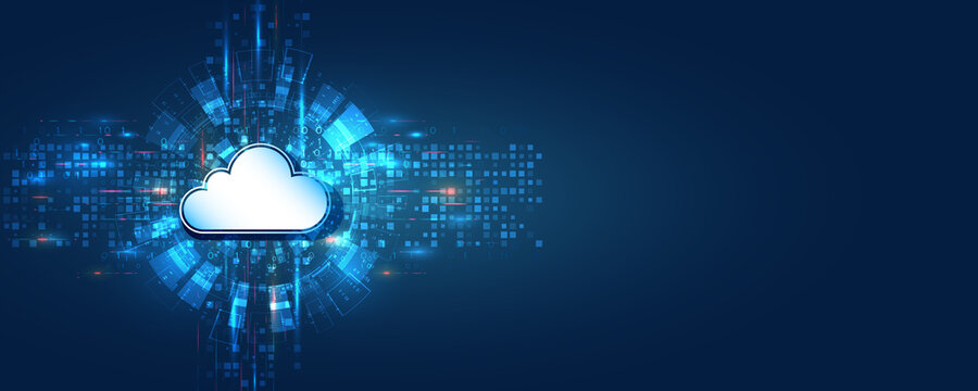 Web hosting vector banner. Cloud technology, media server. Futuristic Hosting server. Abstract datacenter or blockchain background.