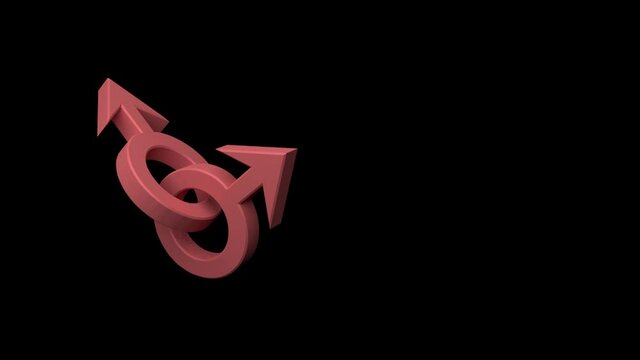 Astrological aspect of the Mars-Mars conjunction. 3D rendering. Flying in dark space, three-dimensional red astrological symbols of the planet Mars and connecting with each other.