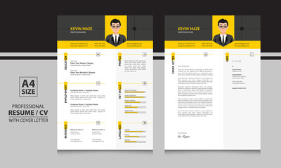Black and Yellow Resume Layout CV Format with Cover Letter for Job