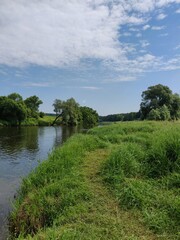 summer landscape with river, clouds and sky