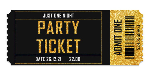 Golden glittering stub ticket
