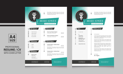 CV Format Resume Layout in Unique Design for job application with cover letter