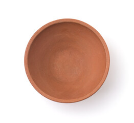 Top view of empty unpainted clay bowl