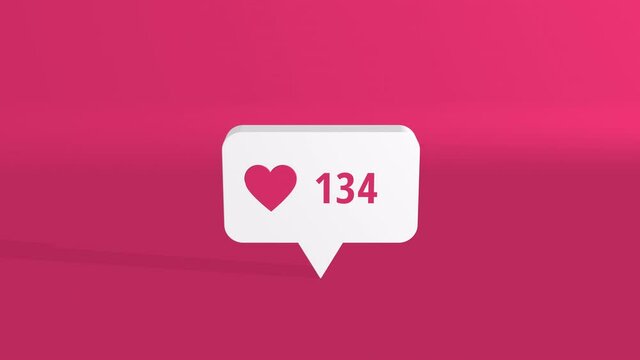 Like Counting animation for Social Media 3d modern style. message bubble with increasing numbers and a heart icon. reaction buttons, app notifications. popularity, followers, influencer concept