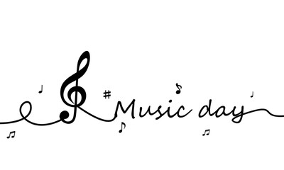 Continuous line with text Music Day, vector art illustration.