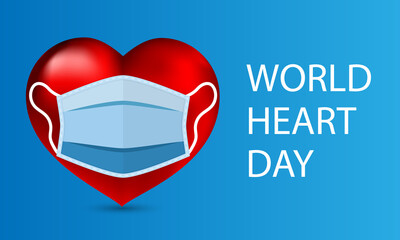 Masked heart for world heart day, vector art illustration.