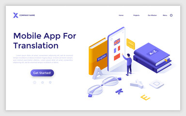 Vector Isometric Landing Page Template - obrazy, fototapety, plakaty