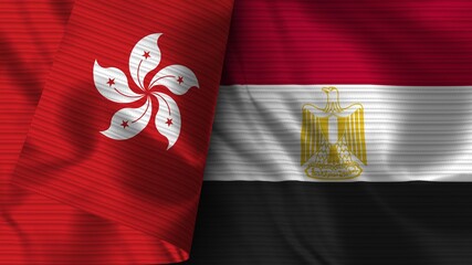 Egypt and Hong Kong Realistic Flag – Fabric Texture 3D Illustration