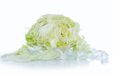 salad on a white background with ice cubes and crushed ice