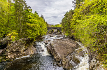 A view down the falls at Invermoriston, Scotland on a summers day