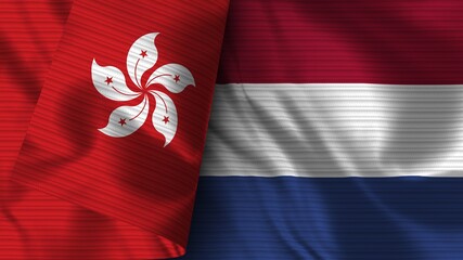 Netherlands and Hong Kong Realistic Flag – Fabric Texture 3D Illustration
