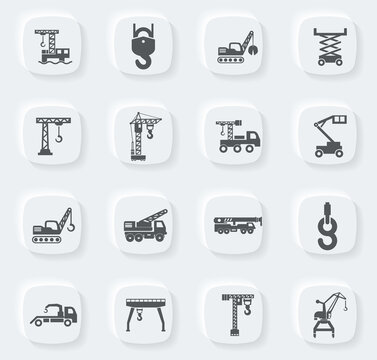 Crane and lifing machines icon set
