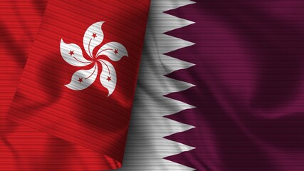 Qatar and Hong Kong Realistic Flag – Fabric Texture 3D Illustration