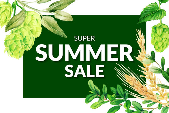 Summer sale banner with abstract floral compositions