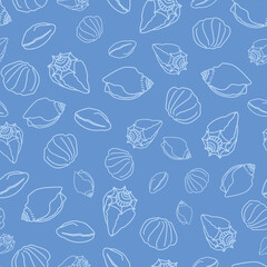 Vector light blue Seashells Doodle background pattern