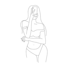Woman in  minimal  line art style. 