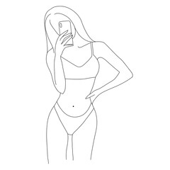 Woman in  minimal  line art style. 