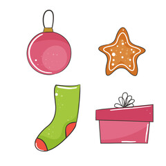 Cute christmas stuff. Isolated on white background. Vector illustration.
