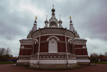 Fototapeta na wymiar Photo of an old Orthodox church on a rainy day.