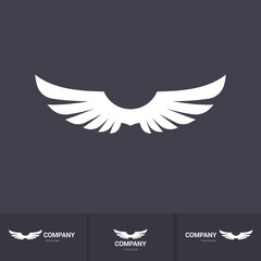 Pair Wings of Bird Icon in Flat Style. Winged Logo Company Icon Flying, Eagle, Falcon, Phoenix, or Hawk Wings. Brand or Logotype on Dark Backdrop