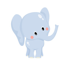 Vector illustration of cute elephant isolated animal in cartoon style on white background. Use for kids app, game, book, clothing print T-shirt print, baby shower.