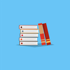 A pile of books with bookmarks in a flat style. Learning concept. Vector illustration