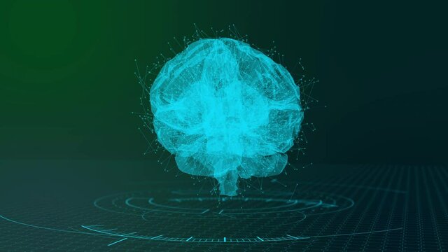 Digital Brain HUD Rotating Formed from Sphere. digital render of a brain forming from a spere and animating on a hud type screen