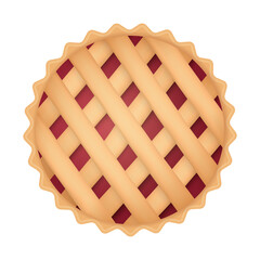 Cherry pie, traditional thanksgiving food. Sweet Red apple cake, top view. Thanksgiving Day symbol. 3d Realistic vector illustration isolated on white background.