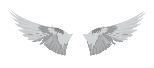 Angel wings vector stock illustration. Silver feathers. The bird flight template. Isolated on a white background.