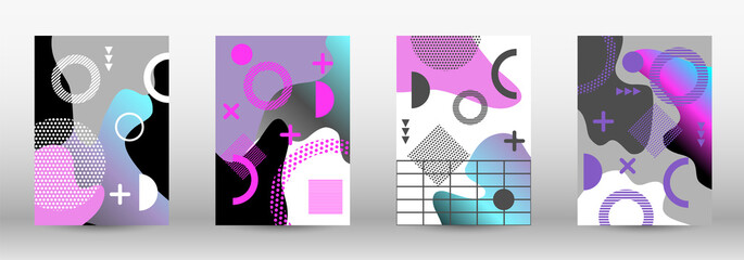 Modern memphis background set covers, great design for any purposes. Colorful trendy illustration. Colorful geometric background design. Creative vector banner illustration.
