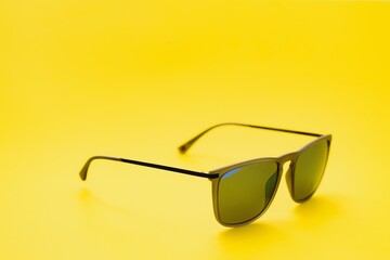 Stylish sunglasses on a yellow background High quality photo Sunglasses.