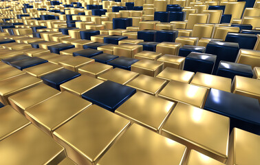 Fototapeta premium Abstract composition of cubes of different heights in black and yellow colors. 3d rendering.