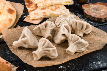 Georgian cuisine foodset from khachapuri and khinkali