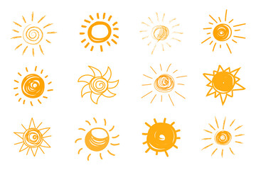 Set of sun symbols vector. Sun icon silhouette. Optimized for color changes.