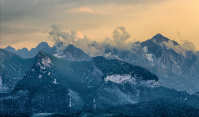 Sunset with a view of the Slovak and Polish Tatra Mountains