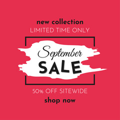 September Sale Poster on a Bright Red Background. Autumn Special Offer. Limited Time Only