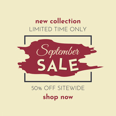 September Sale Poster on a Light Yellow Background. Autumn Special Offer. Limited Time Only