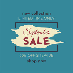 September Sale Poster on a Blue Background. Autumn Special Offer. Limited Time Only