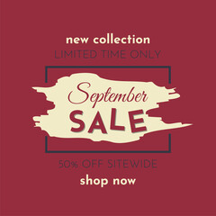 September Sale Poster on a Dark Red Background. Autumn Special Offer. Limited Time Only