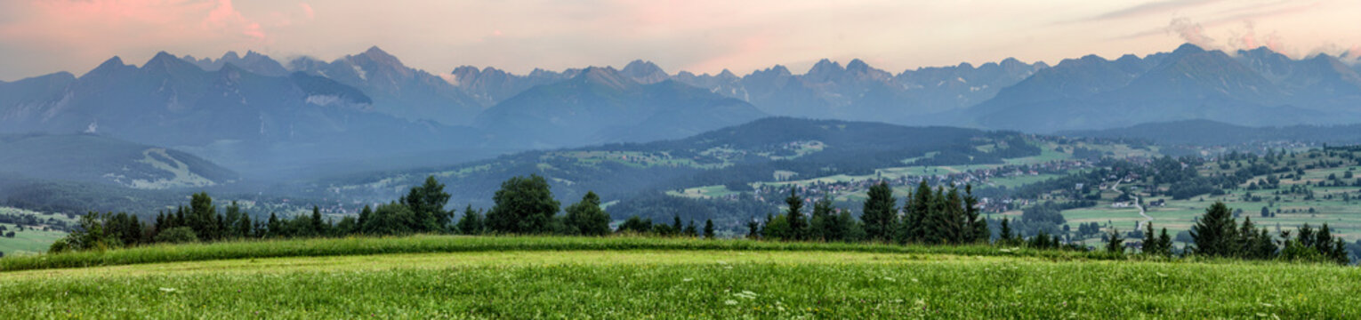 Sunset with a view of the Slovak and Polish Tatra Mountains
