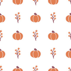 Autumn Geometric Pumpkins and Berries Seamless Pattern Background
